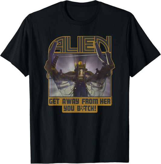 Aliens Get Away From Her You B-tch! Big Chest Retro Poster T-Shirt - T-Shirt | Black