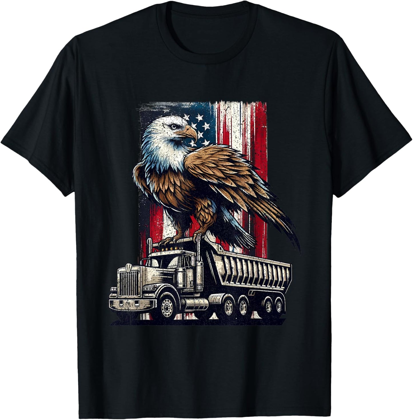 Vintage Dump Truck American Flag 4th Of July Construction US T-Shirt - T-Shirt | Black