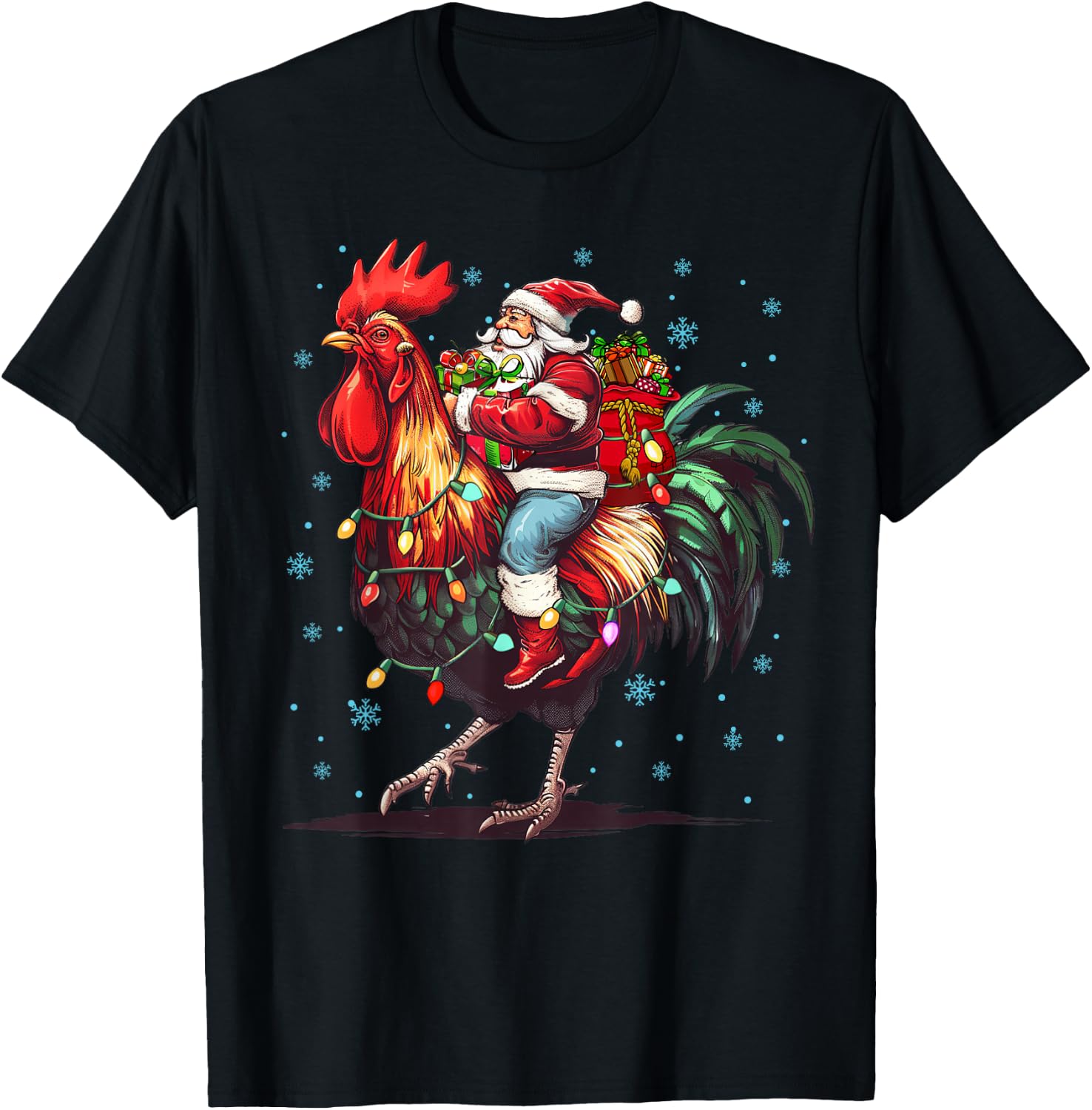 Chicken Lover Xmas Funny Santa Riding Chicken Christmas 2025 T-Shirt - T-Shirt | Black