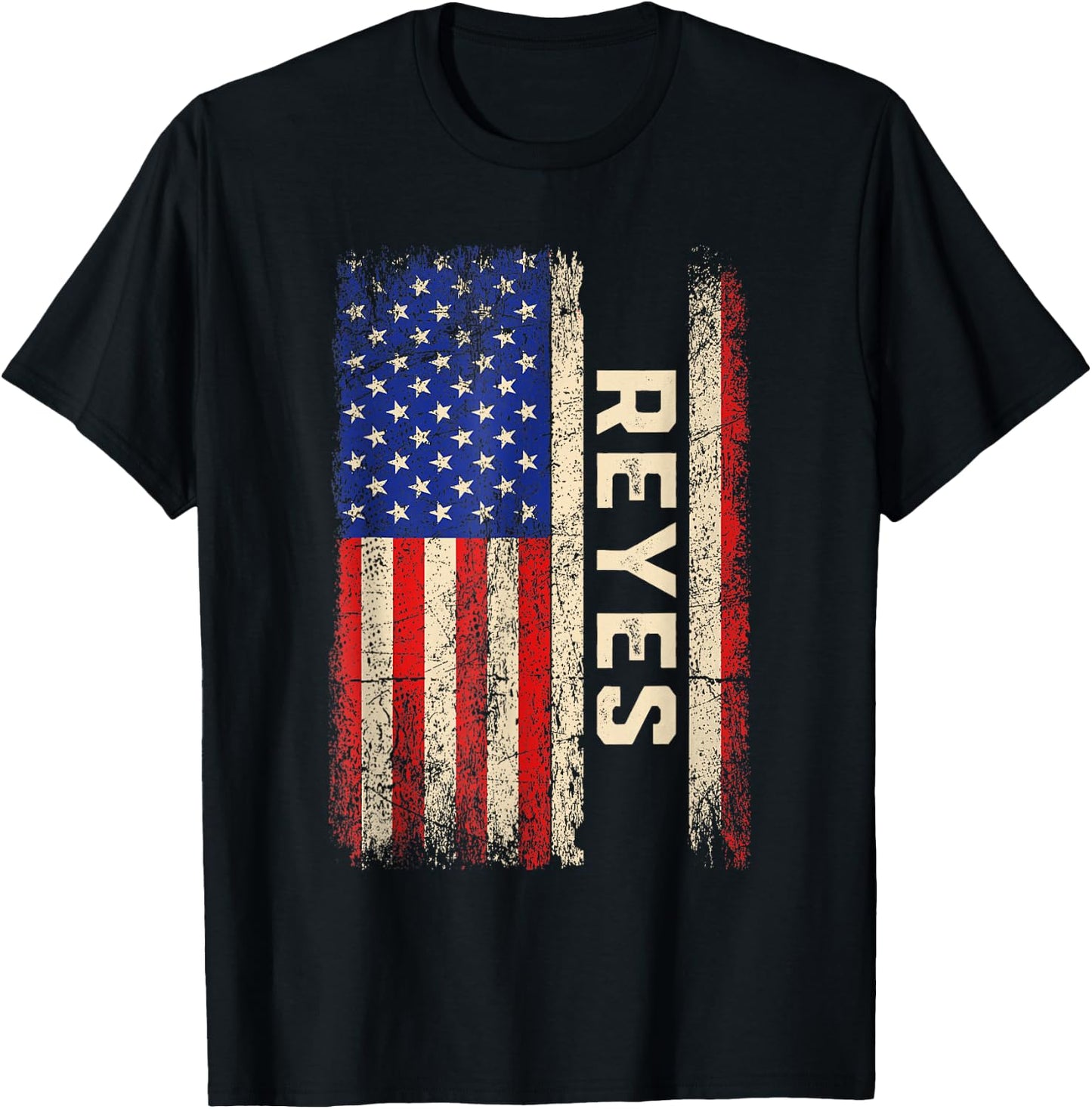 Reyes Last Name Shirt Reyes Name American Flag T-Shirt - T-Shirt | Black