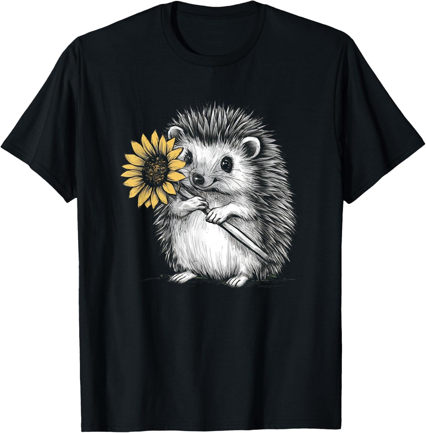 Cute hedgehog with sunflower T-Shirt - T-Shirt | Black