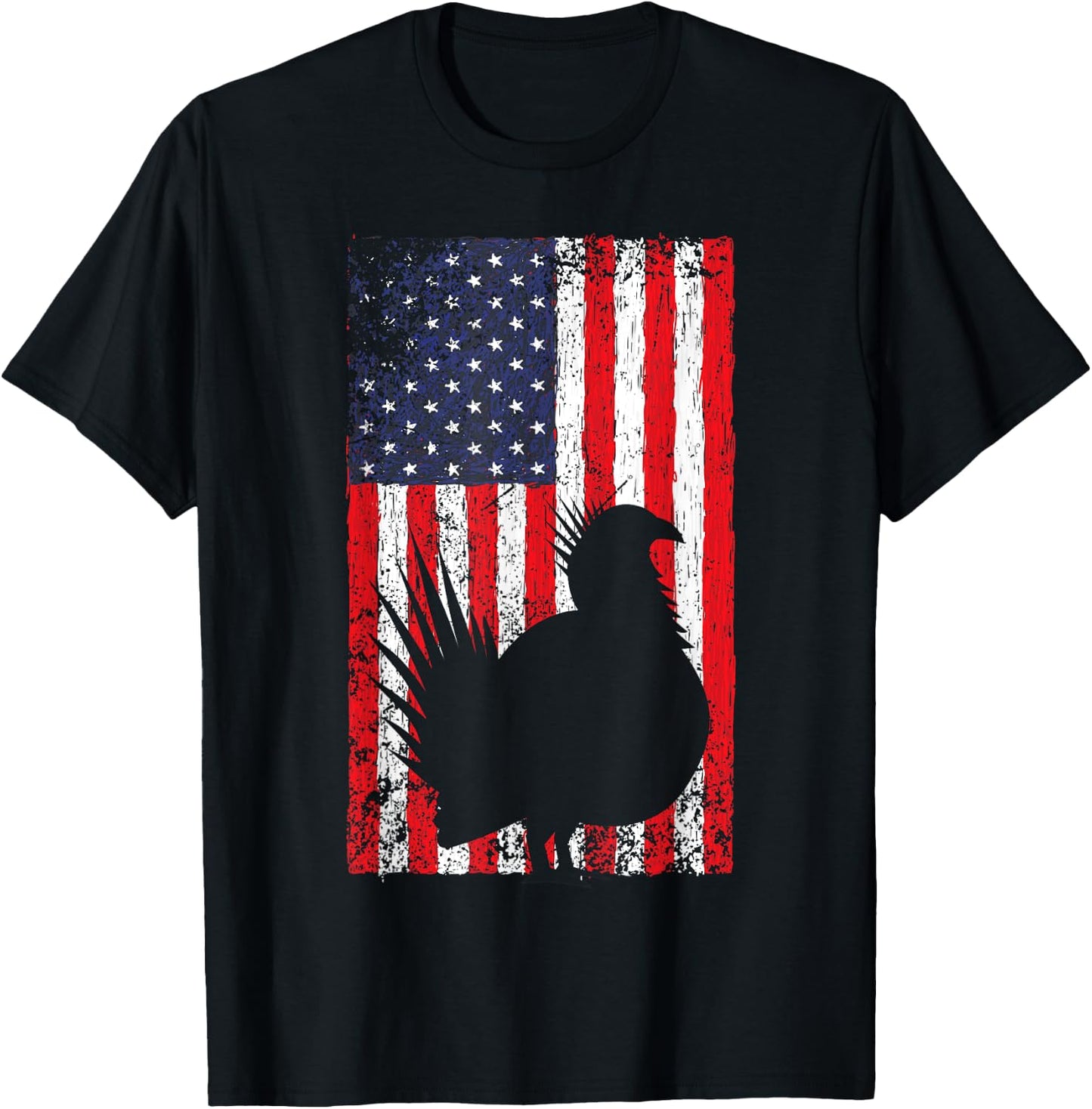 Sage Grouse American Flag Vintage Western Bird Country T-Shirt - T-Shirt | Black