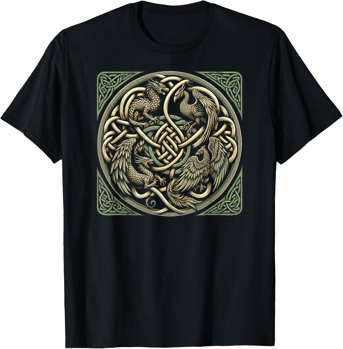 Intricate Celtic Knot with Dragon and Phoenix T-Shirt - T-Shirt | Black