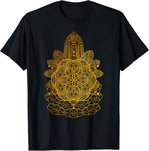 Geometric Tribal Seed Of Life Sacred Geometry Mandala Art T-Shirt - T-Shirt | Black