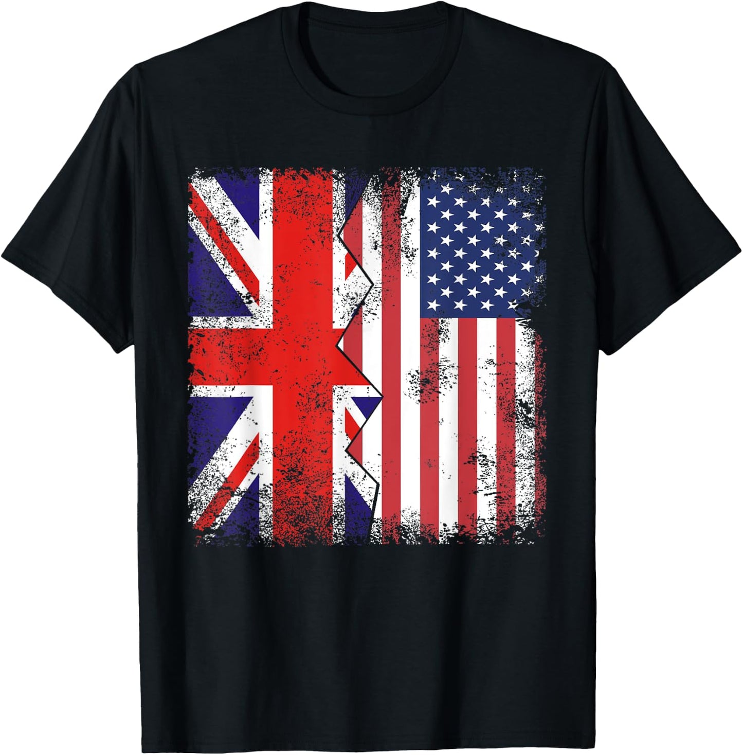 American Roots | Half British Flags | UK USA United States T-Shirt - T-Shirt | Black