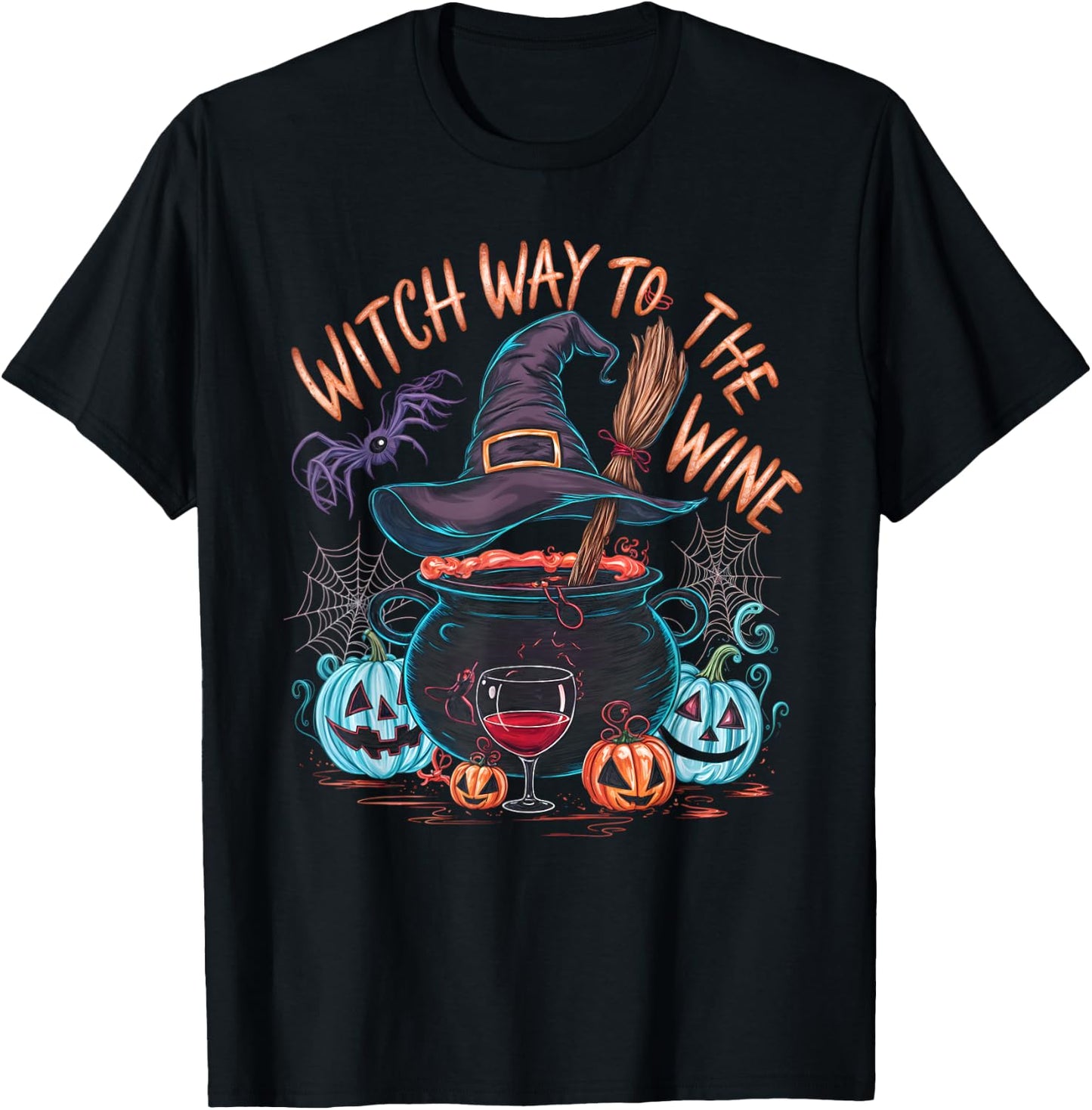 Witch Way To The Wine Funny Halloween Wine Lovers T-Shirt - T-Shirt | Black