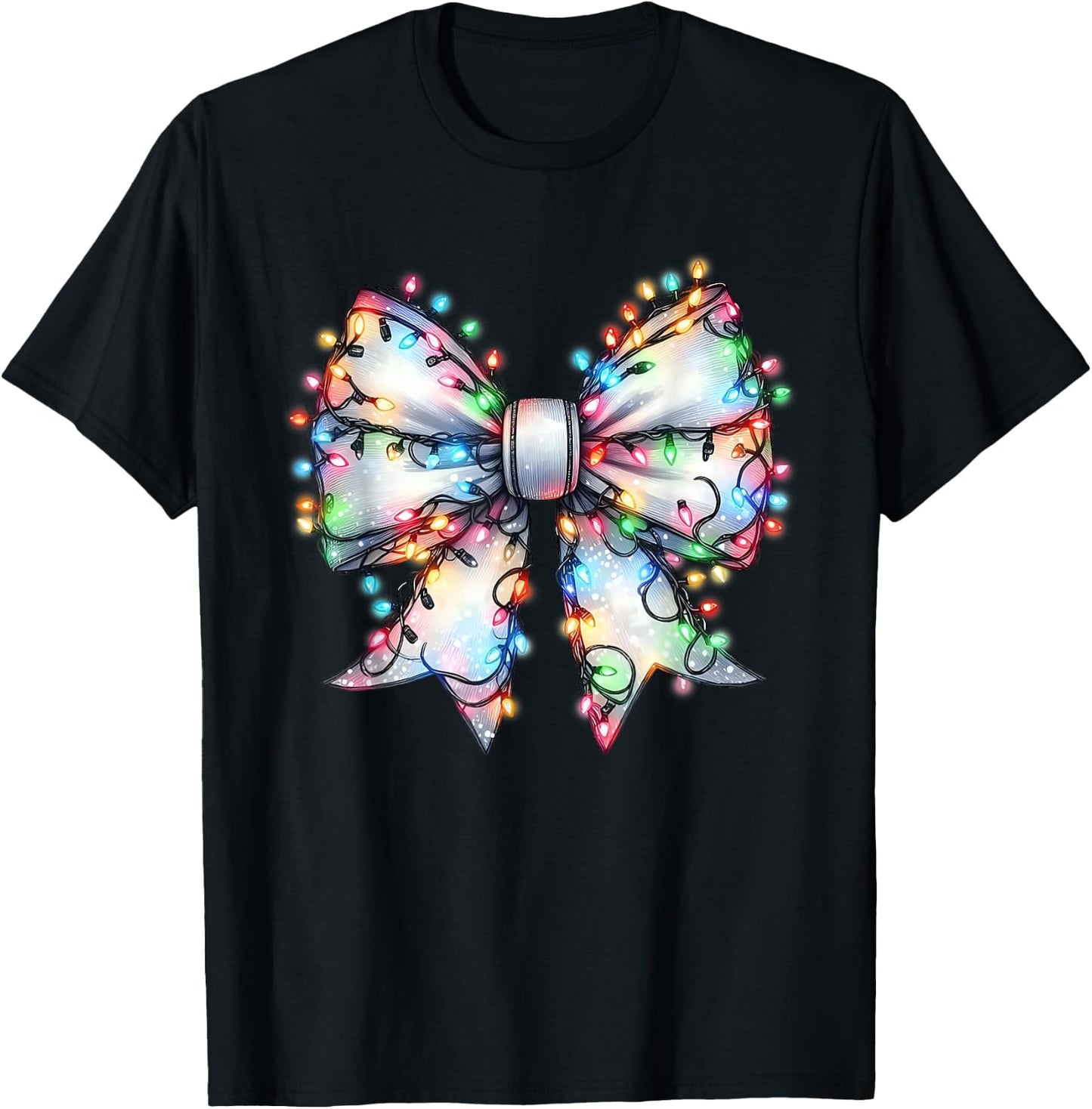Christmas Light Coquette Bow Christmas Season Girls T-Shirt - T-Shirt | Black