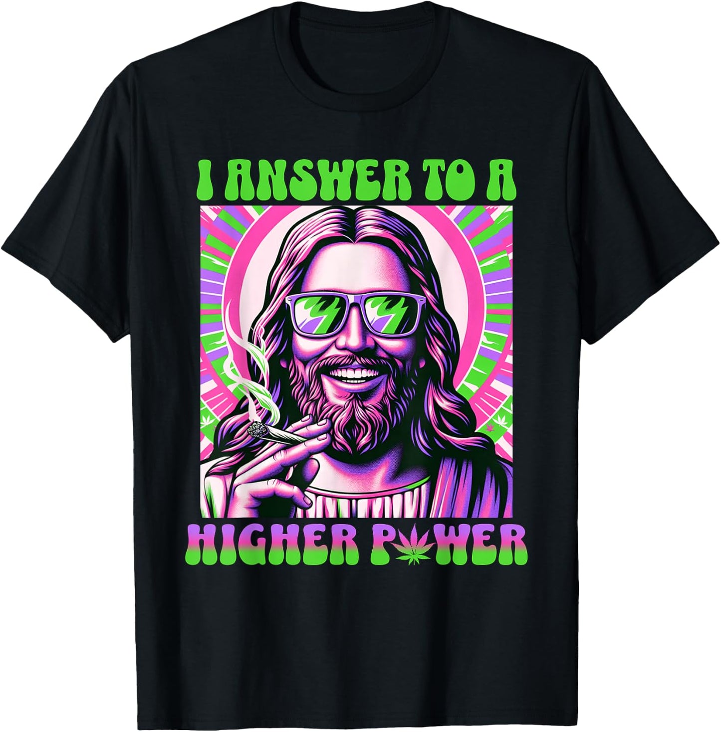 Weed Smoking Dope Jesus - Funny Happy 420 T-Shirt - T-Shirt | Black