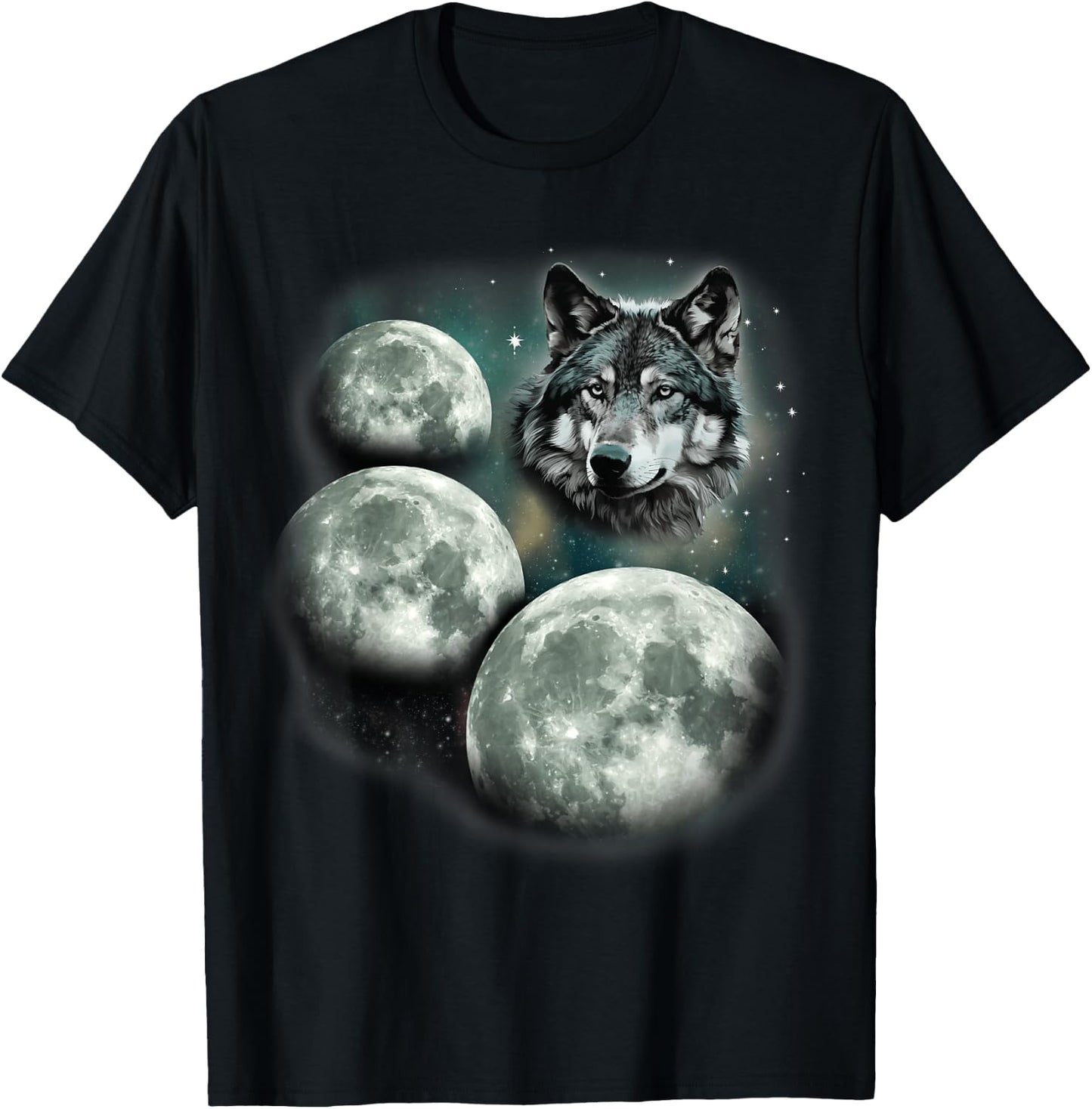 Three Moon Wolf | 3 Moons Howling At Space Wolf Magic Meme T-Shirt - T-Shirt | Black