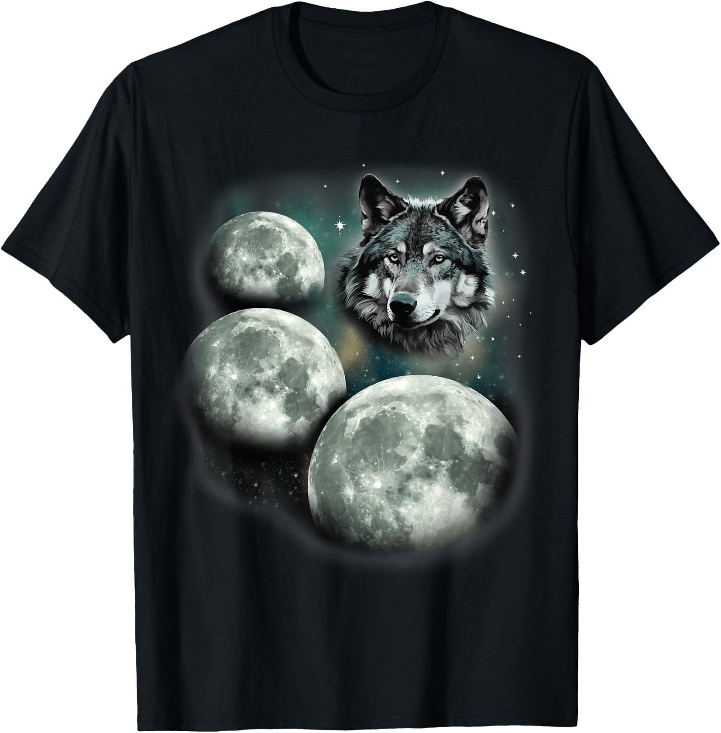 Three Moon Wolf | 3 Moons Howling At Space Wolf Magic Meme T-Shirt - T-Shirt | Black