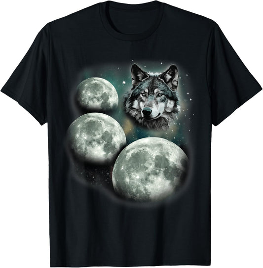 Three Moon Wolf | 3 Moons Howling At Space Wolf Magic Meme T-Shirt - T-Shirt | Black