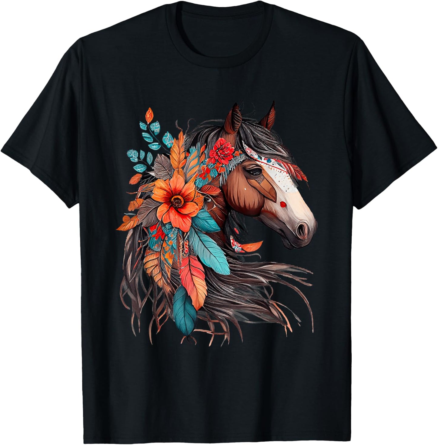Floral Wild Horse Country Horse Riding , Small, Black T-Shirt - T-Shirt | Black