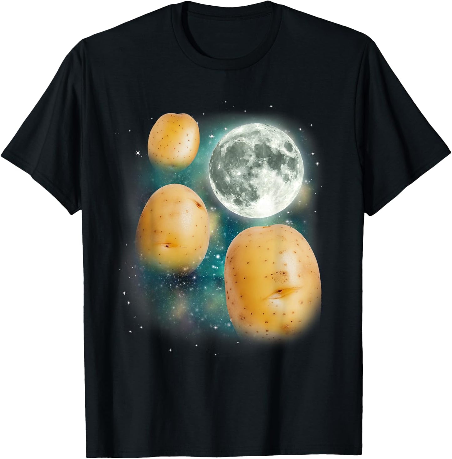 Three Potato Moon | 3 Spuds Howling Potato Farmer Vegetable T-Shirt - T-Shirt | Black