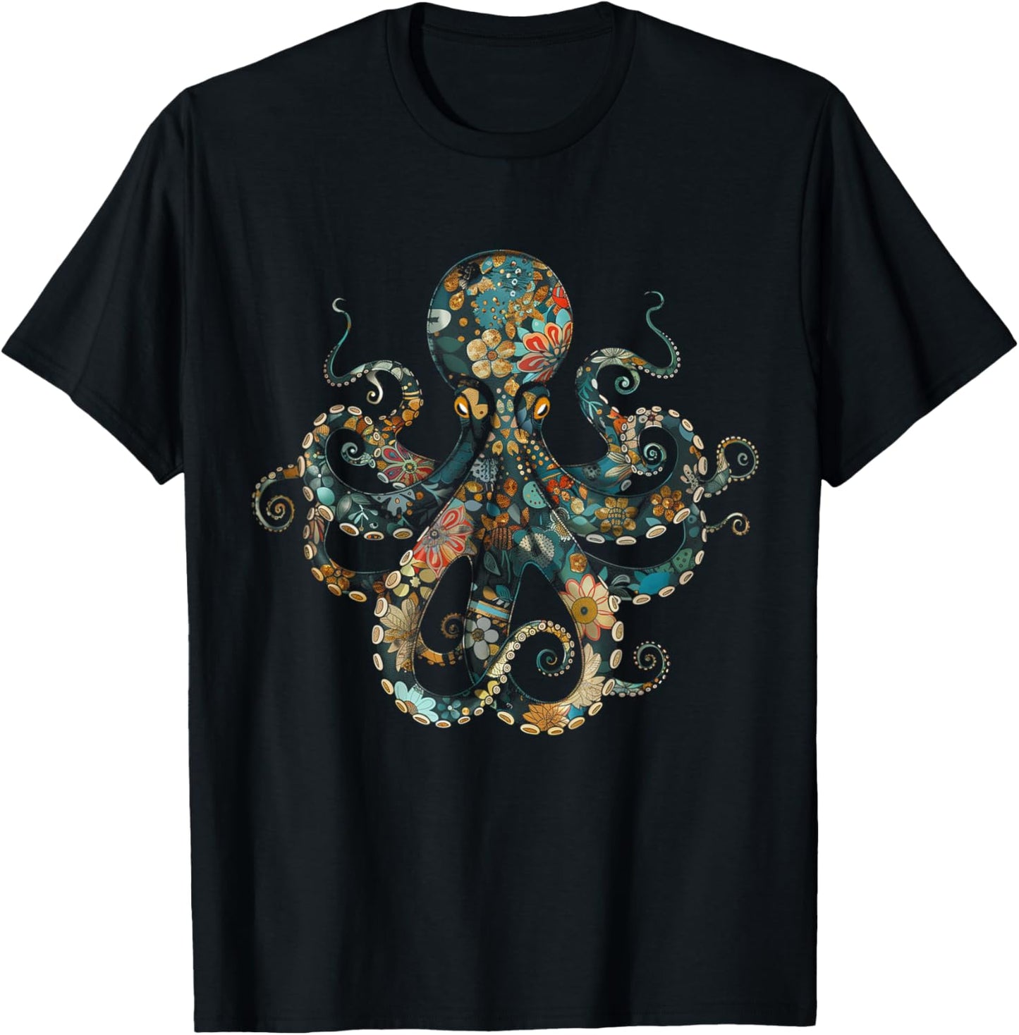 Octopus Floral Vintage Flowers Squid Kraken Scuba Diving T-Shirt - T-Shirt | Black