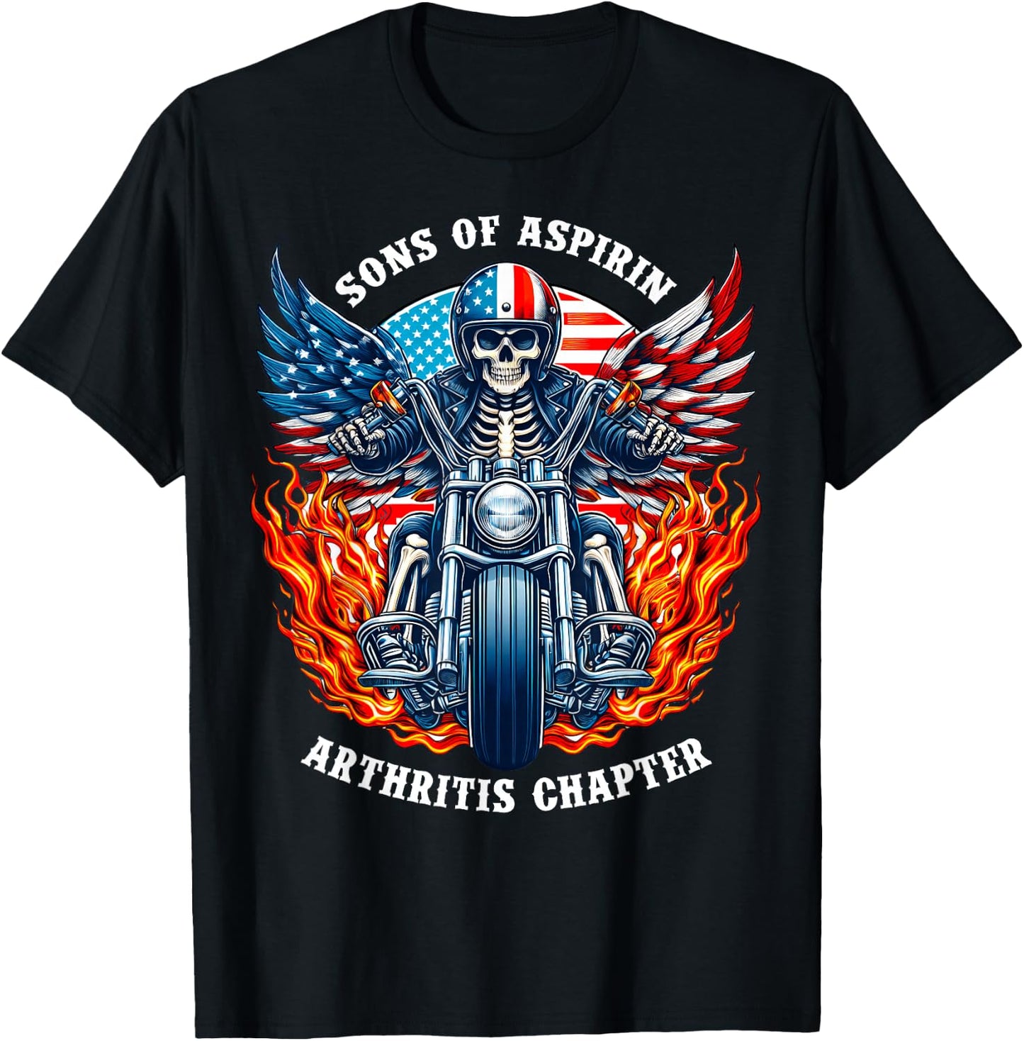Sons of Aspirin Arthritis Chapter Skeleton Motorcycle Rider T-Shirt - T-Shirt | Black