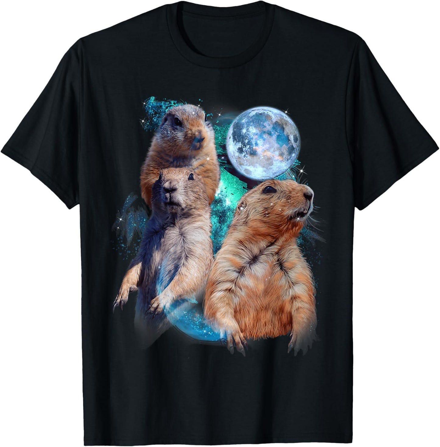 3 Moon Prairie Dog Art Rodent Squirrel Puppy Lovers Novelty T-Shirt - T-Shirt | Black