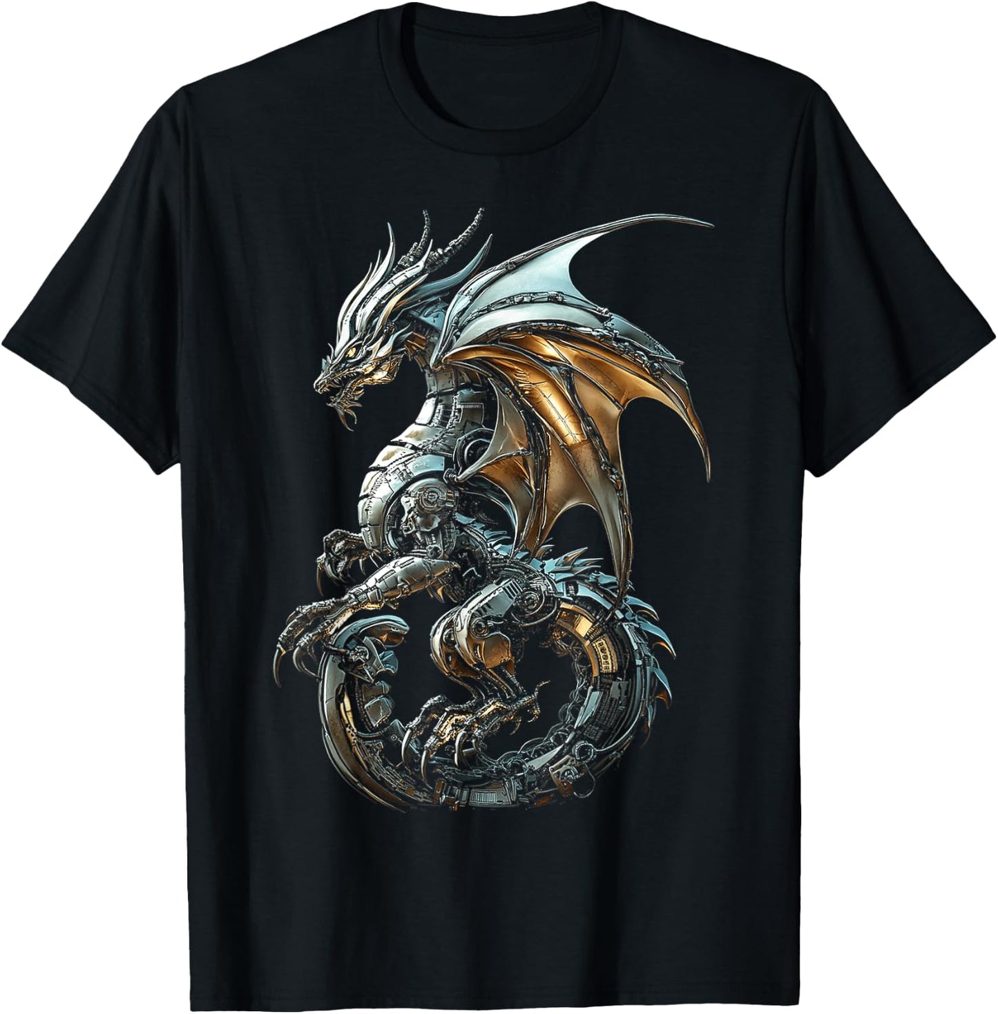 Silver Dragon Graphic Mythical Illustration Silver Dragon T-Shirt - T-Shirt | Black