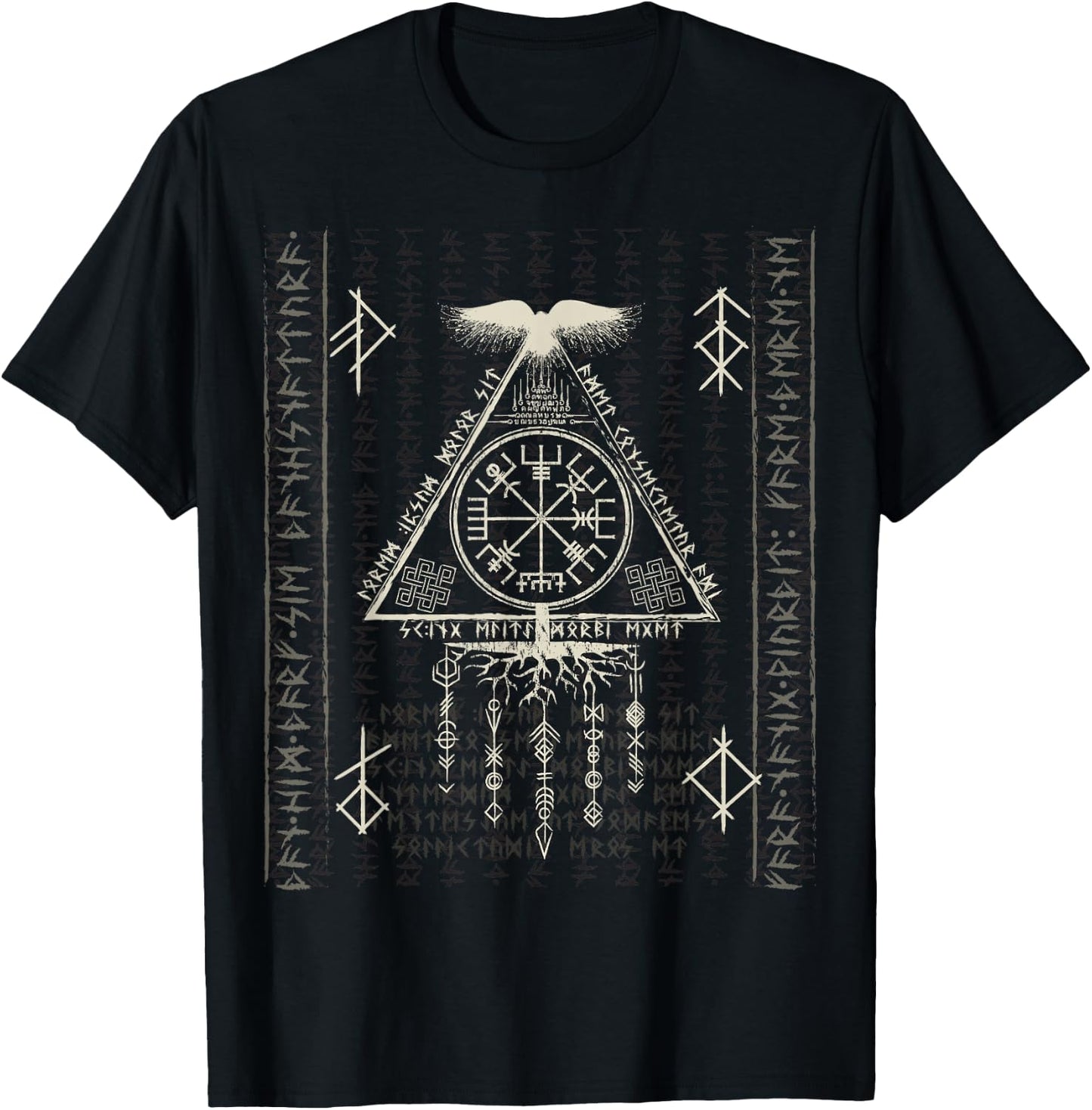 Compass Vegvisir Viking Symbol Nordic Rune Celtic Yggdrasil T-Shirt - T-Shirt | Black