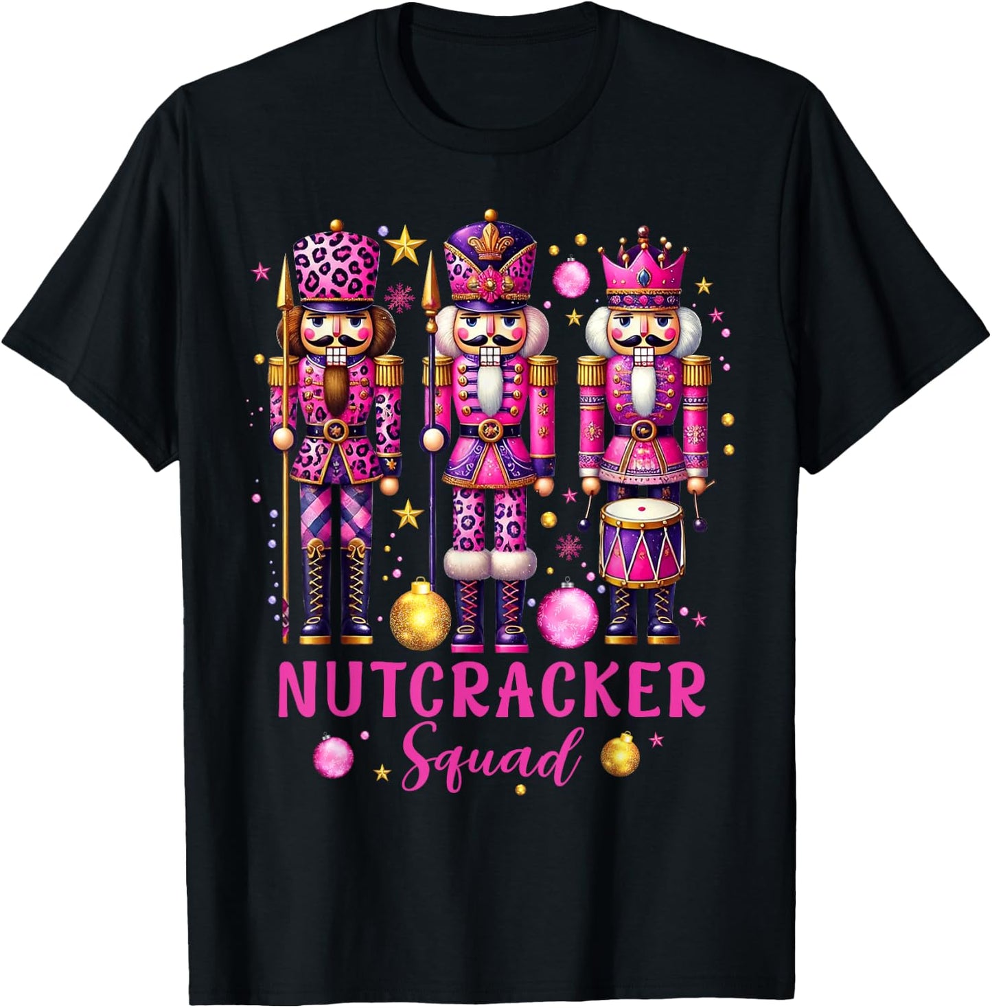 Leopard Nutcracker Squad Pink Christmas 2024 Pajamas Women T-Shirt - T-Shirt | Black