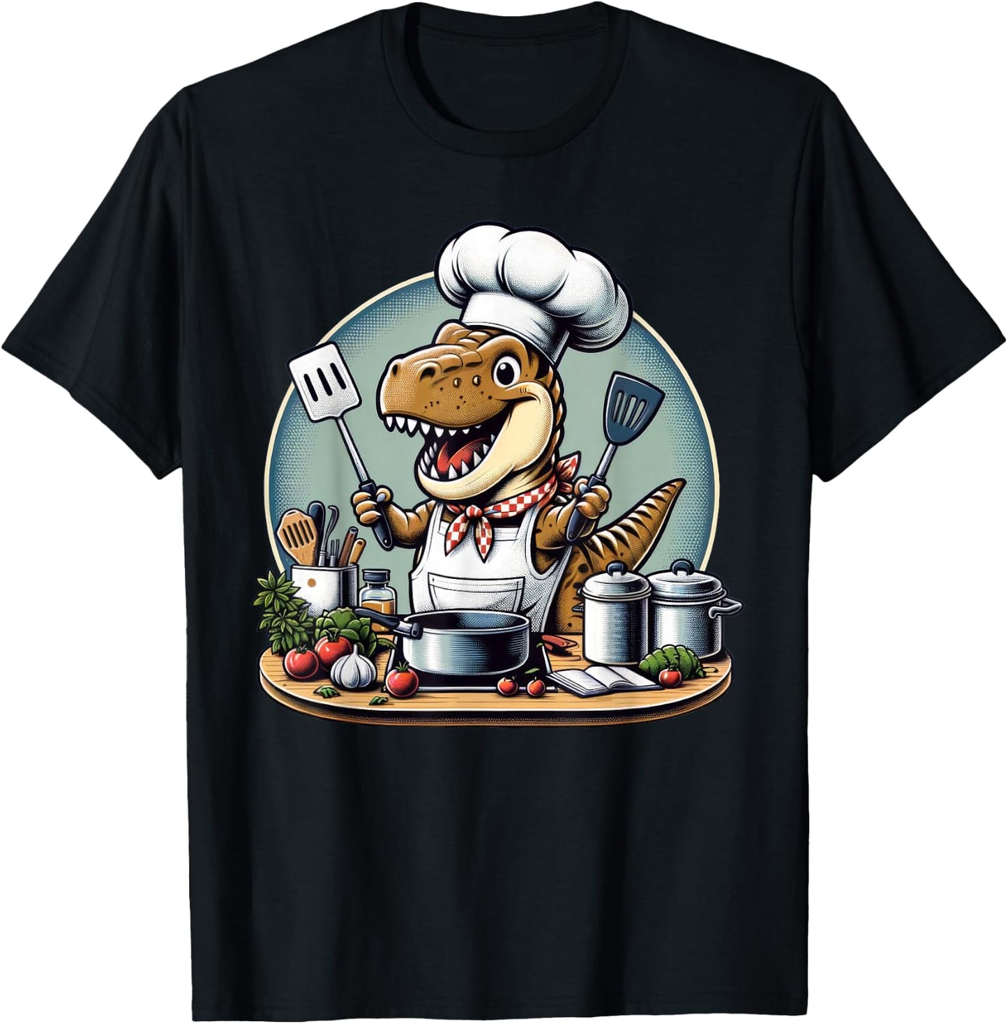 Funny Chef Dinosaur Cook Cooking T-Shirt - T-Shirt | Black