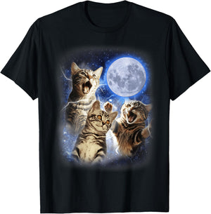 Three Cat Moon 3 Cat - Wolfs Cute Kitten Funny Cats Men Women Kids T-Shirt - T-Shirt | Black