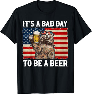 US Flag Bear Drinking Shirt It's A Bad Day to Be A Beer T-Shirt - T-Shirt | Black