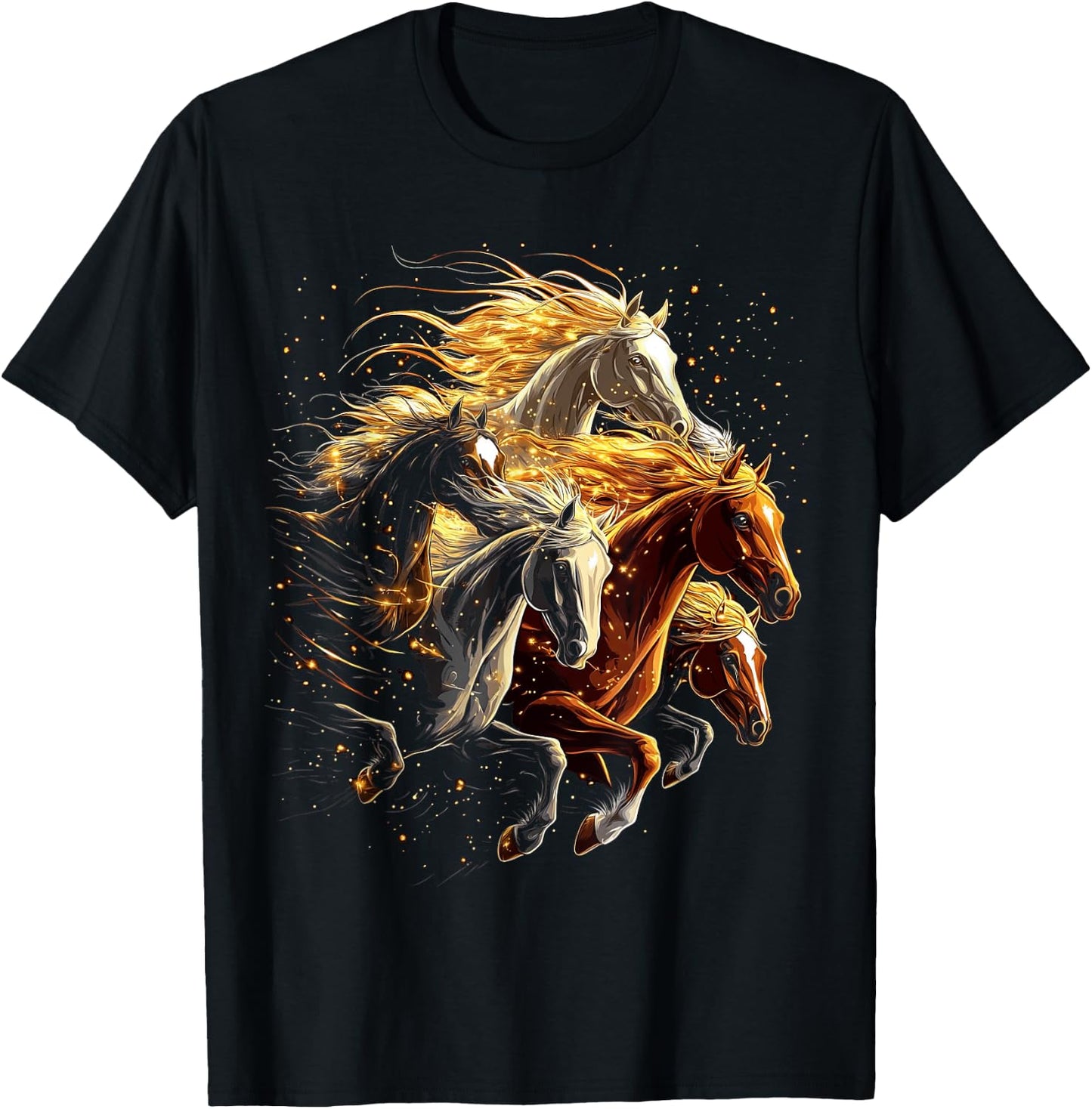 Galloping Horses Horse Riding on Horseback Girl T-Shirt - T-Shirt | Black