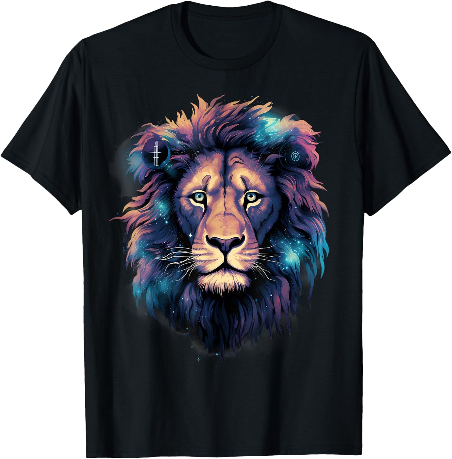 Lion Portrait Colorful Artwork Wildlife Motif Animal Art T-Shirt - T-Shirt | Black
