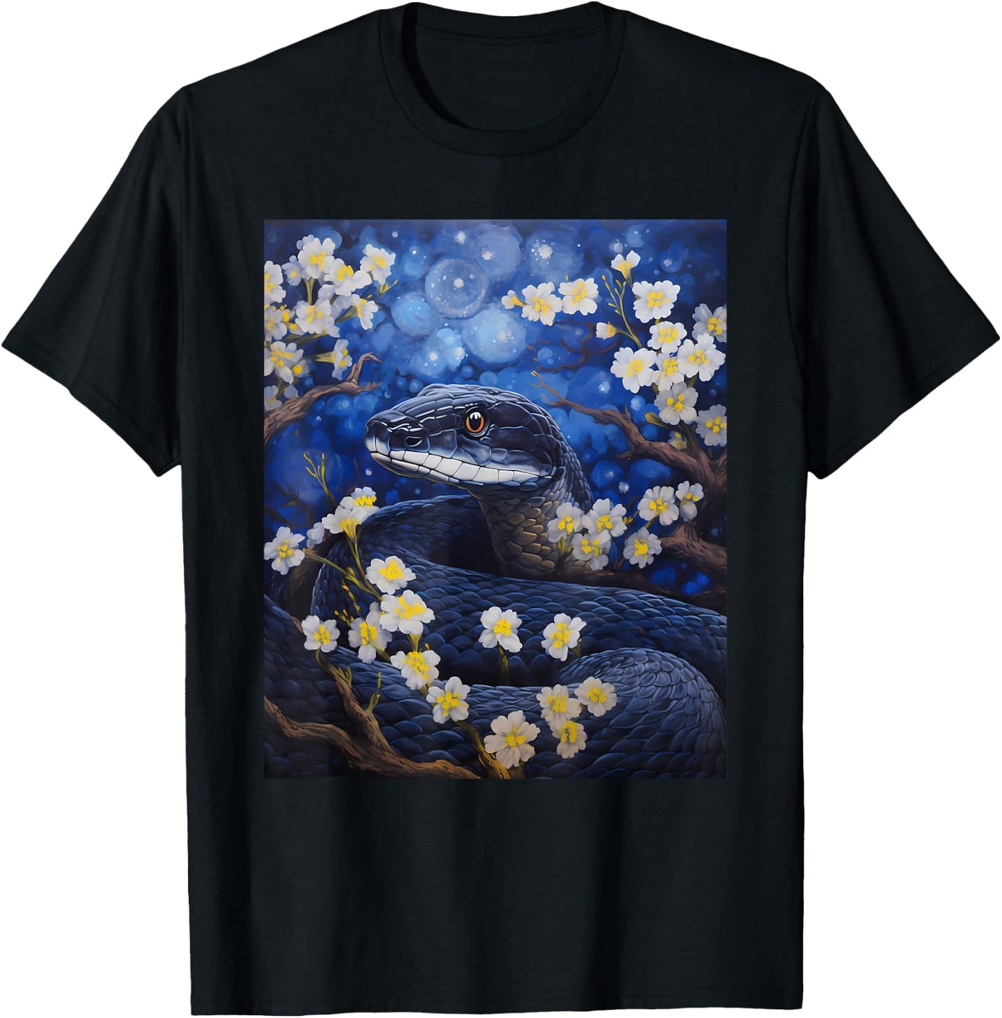Aesthetic Surrealism Starry Night Eastern Indigo Snake T-Shirt - T-Shirt | Black