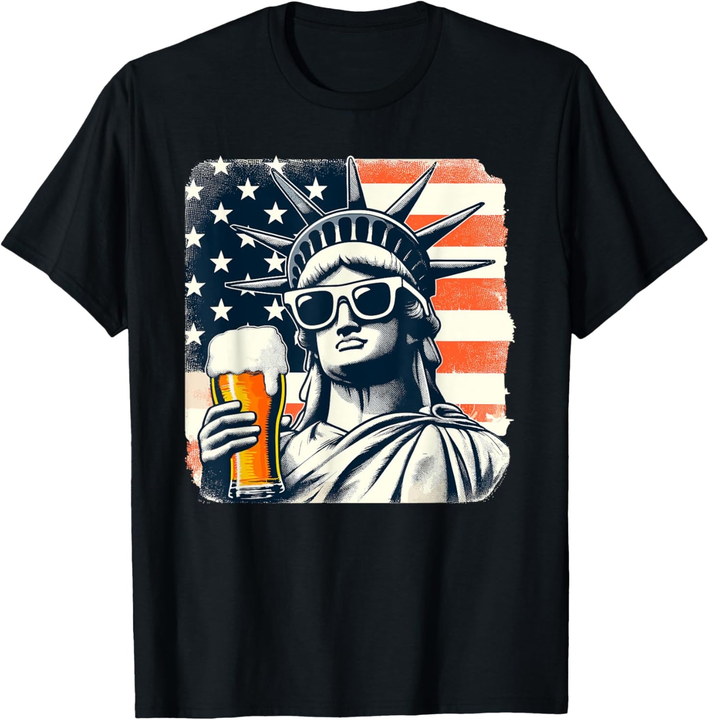 USA Statue of Liberty 4th of July Party Beer Funny Patriotic Men T-Shirt - T-Shirt | Black