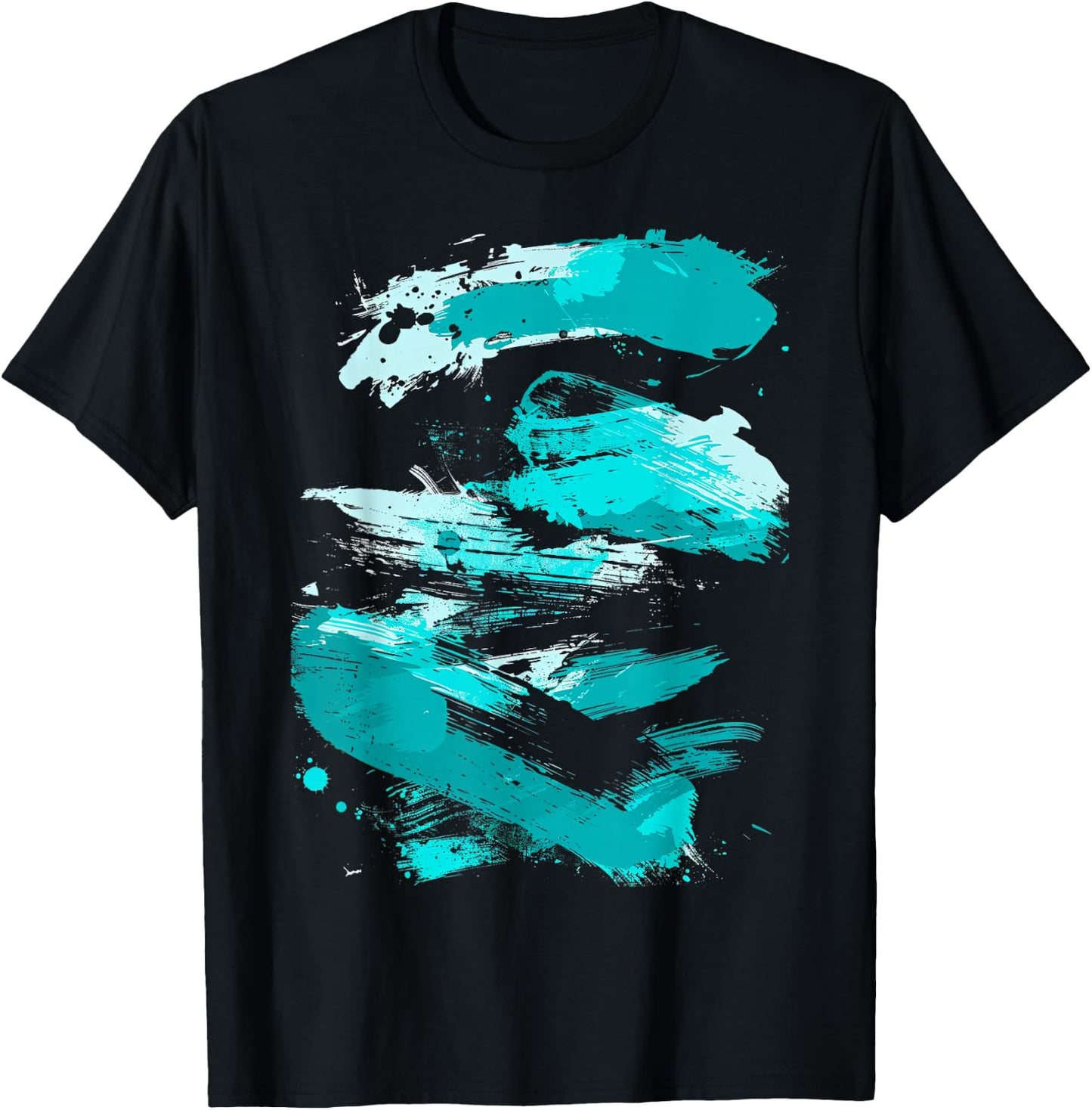 Teal And Black Brushstrokes T-Shirt - T-Shirt | Black