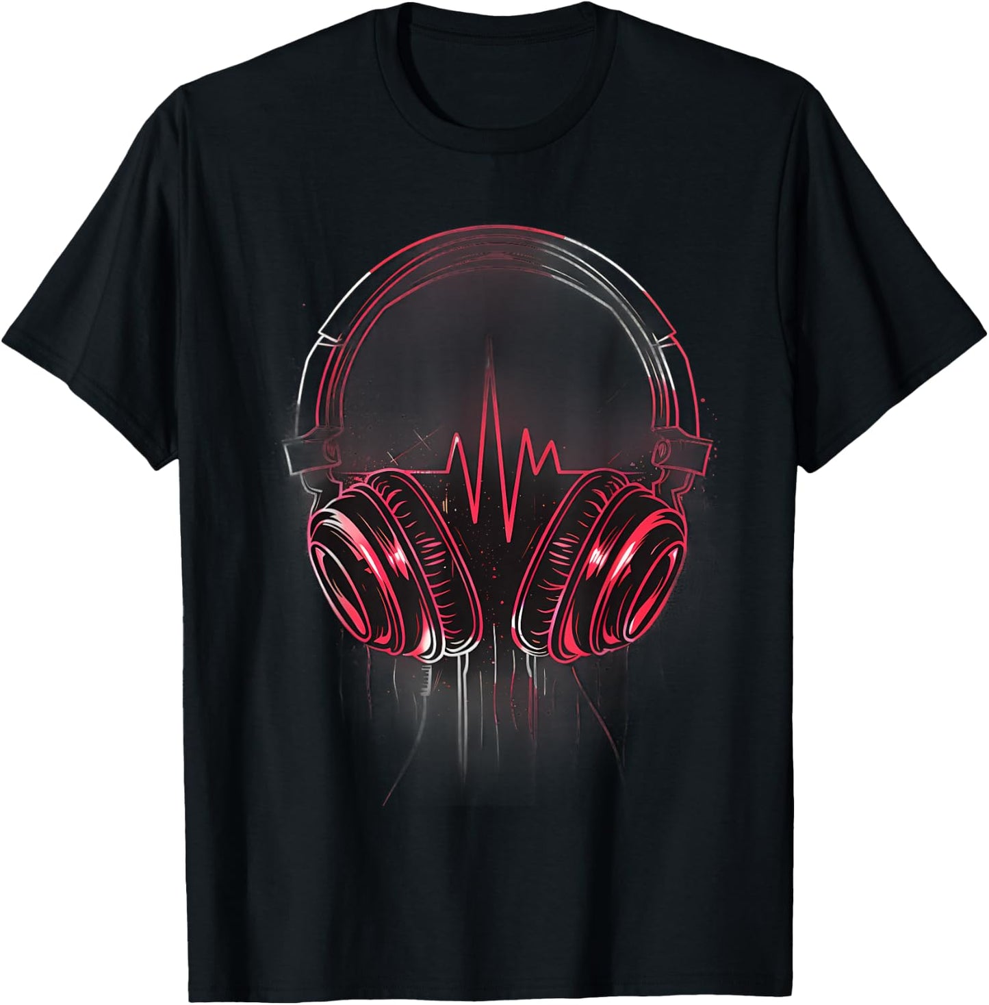 Headphones Music DJ Heartbeat EKG Pulse EDM Music Headphones T-Shirt - T-Shirt | Black