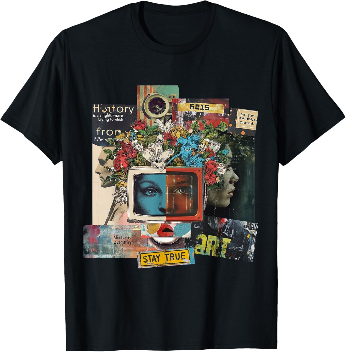 Graphic | Frontprint | Women Face Artwork Art T-Shirt - T-Shirt | Black