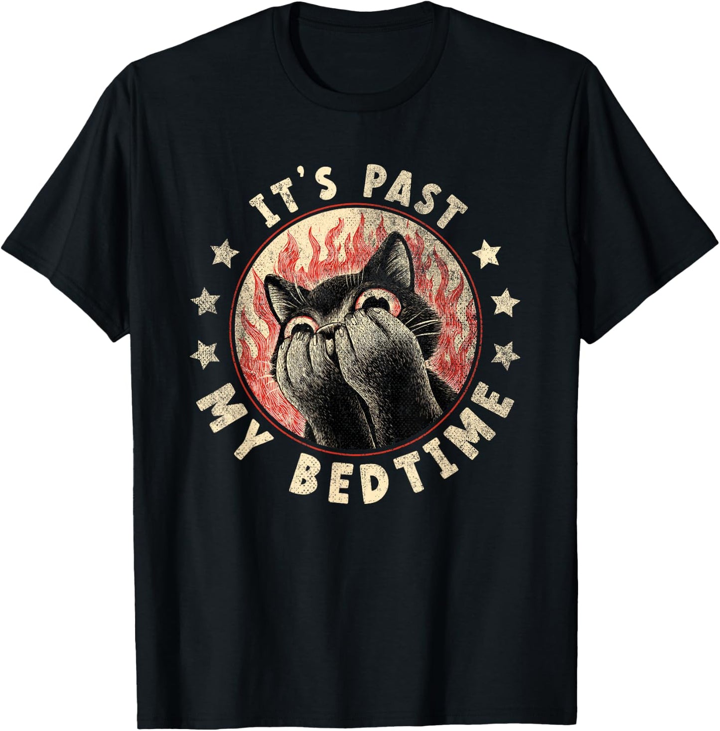 It's Past My Bedtime | Funny Sleepy Cat Meme Ironic T-Shirt - T-Shirt | Black