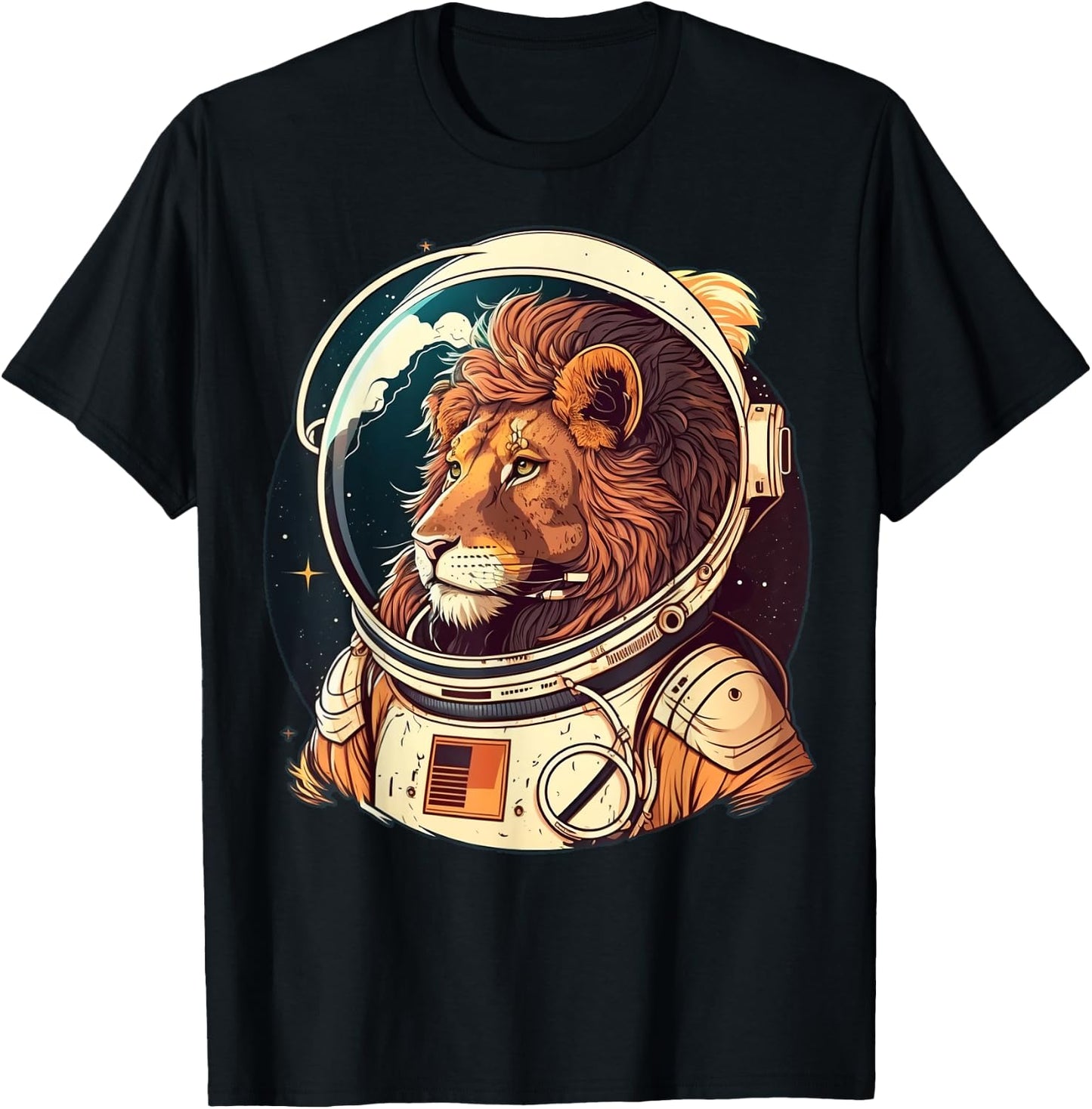 Outer Space Lion on Galaxy Astronaut Lion T-Shirt - T-Shirt | Black