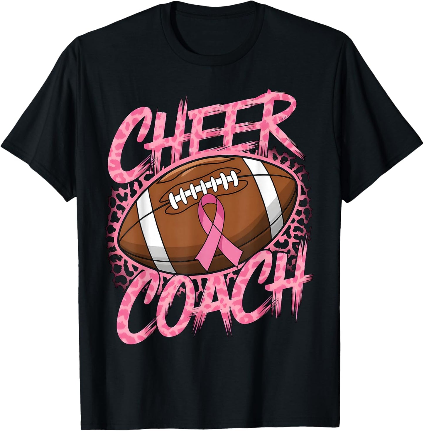 Football Cheer Coach Pink Ribbon Breast Cancer Awareness T-Shirt - T-Shirt | Black