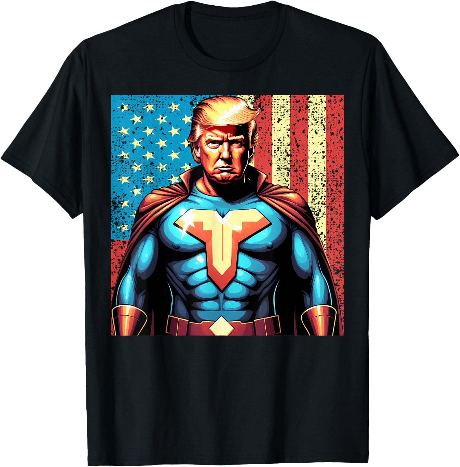 Donald Trump 2024 Superhero Distressed American Flag T-Shirt - T-Shirt | Black