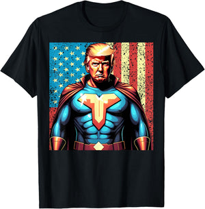 Donald Trump 2024 Superhero Distressed American Flag T-Shirt - T-Shirt | Black