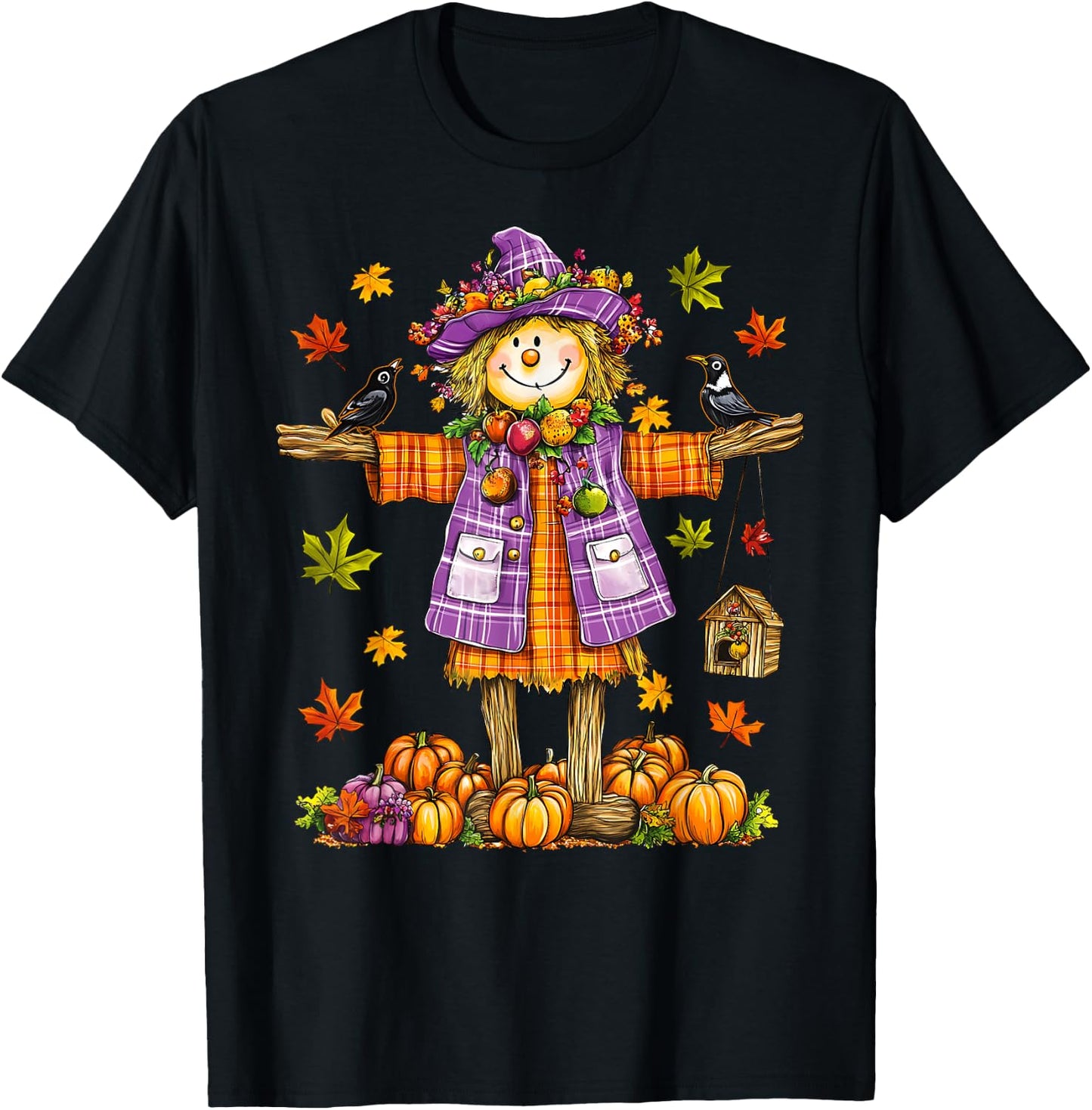 Scarecrow Autumn Fall Season Pumpkin Thanksgiving Halloween T-Shirt - T-Shirt | Black