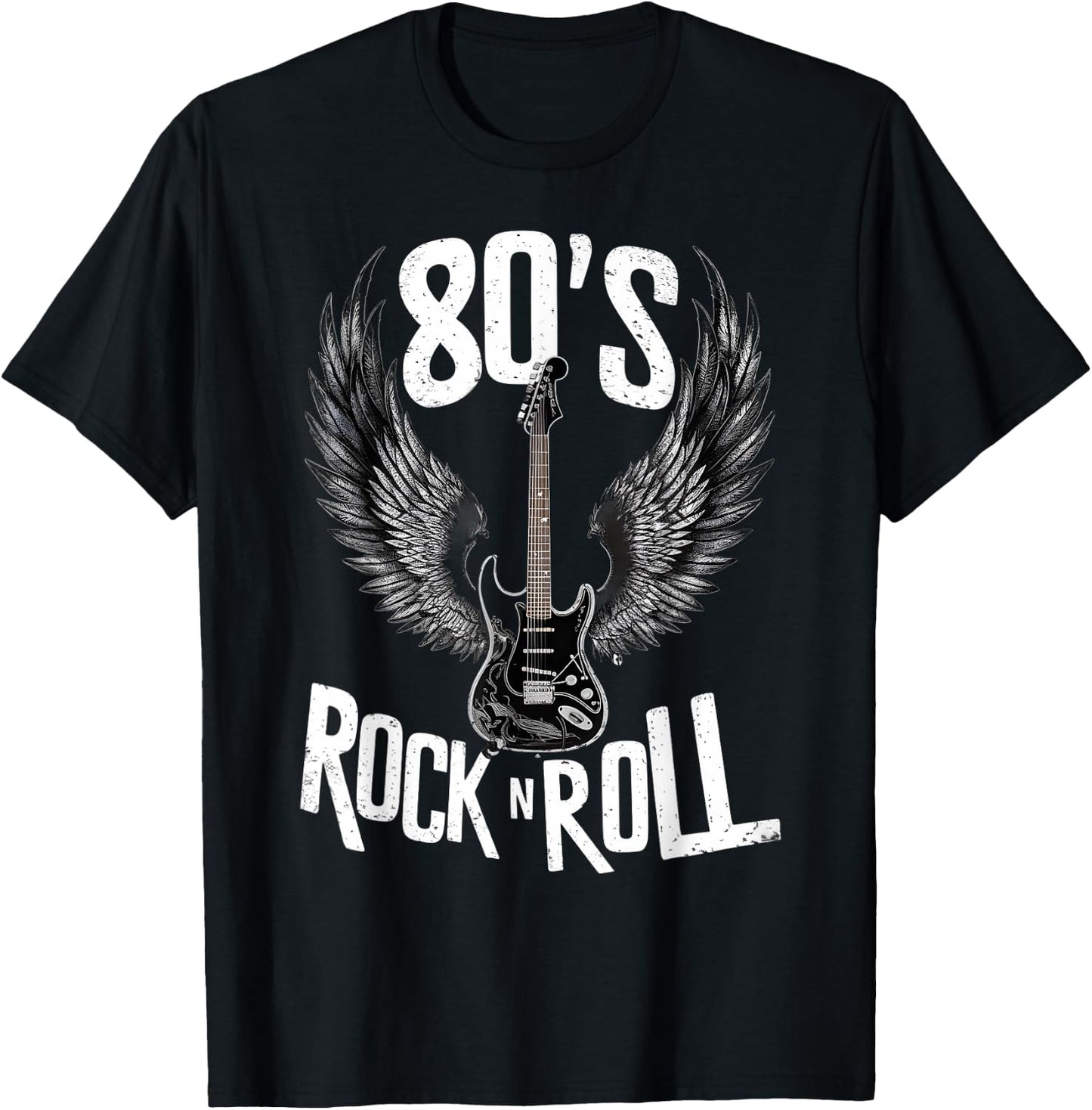 Vintage Guitar Wings 70s Retro 80s Rock & Roll Music T-Shirt - T-Shirt | Black