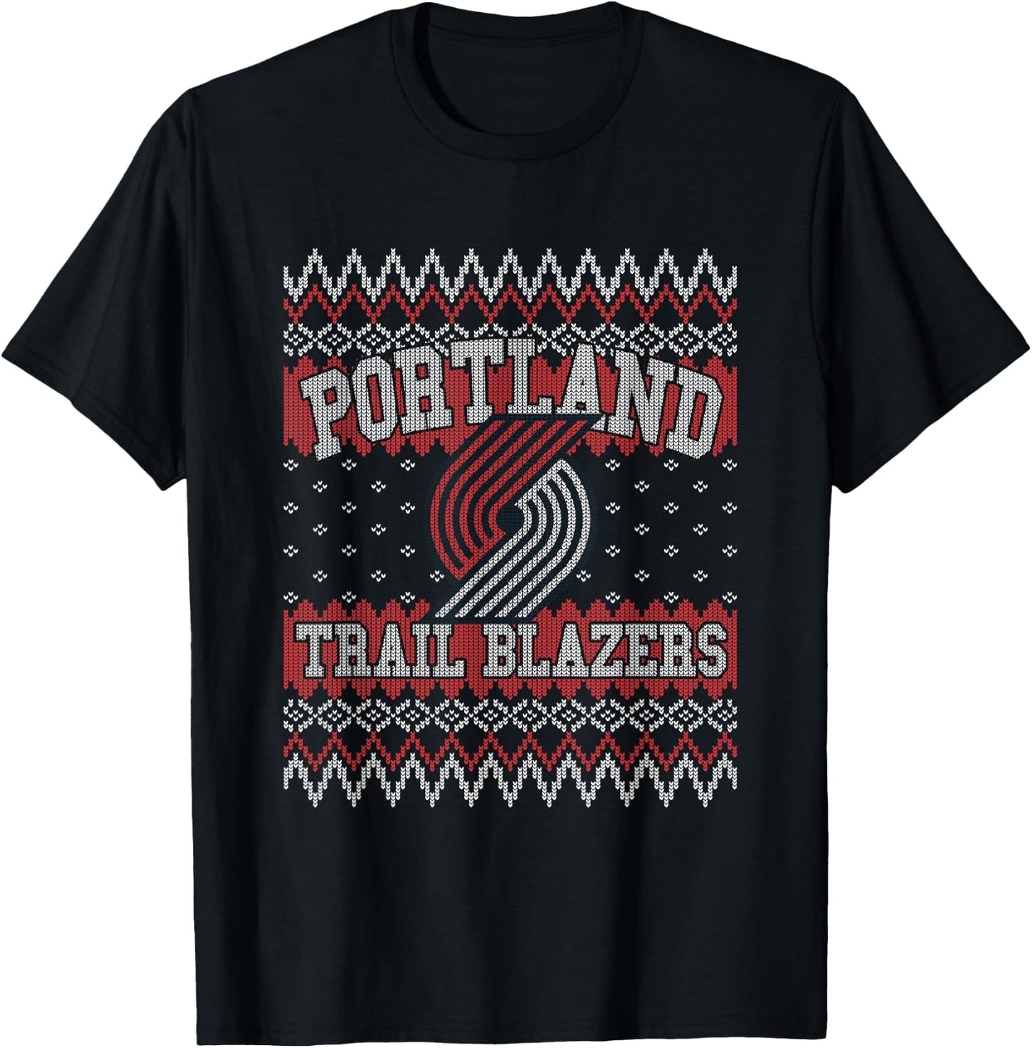 NBA Portland Trail Blazers Ugly Christmas Sweater Style T-Shirt - T-Shirt | Black
