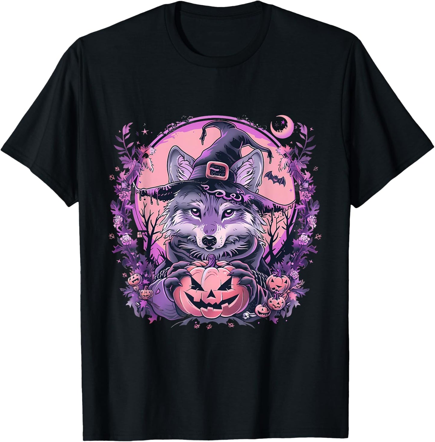 Fox Halloween Costume Pumpkin Bats Witchcraft Trick Or Treat T-Shirt - T-Shirt | Black