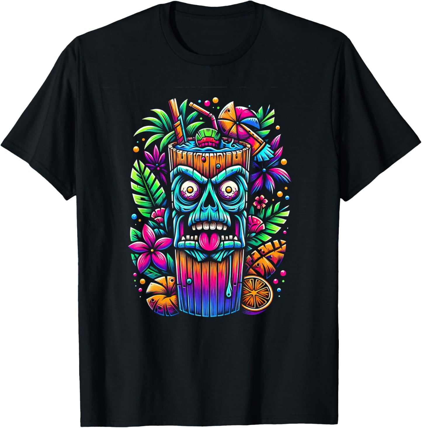 Zombie Tiki Glass Tropical Horror Fan Fun Summer Vacation Men Women T-Shirt - T-Shirt | Black
