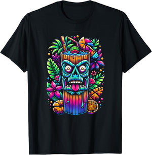 Zombie Tiki Glass Tropical Horror Fan Fun Summer Vacation Men Women T-Shirt - T-Shirt | Black