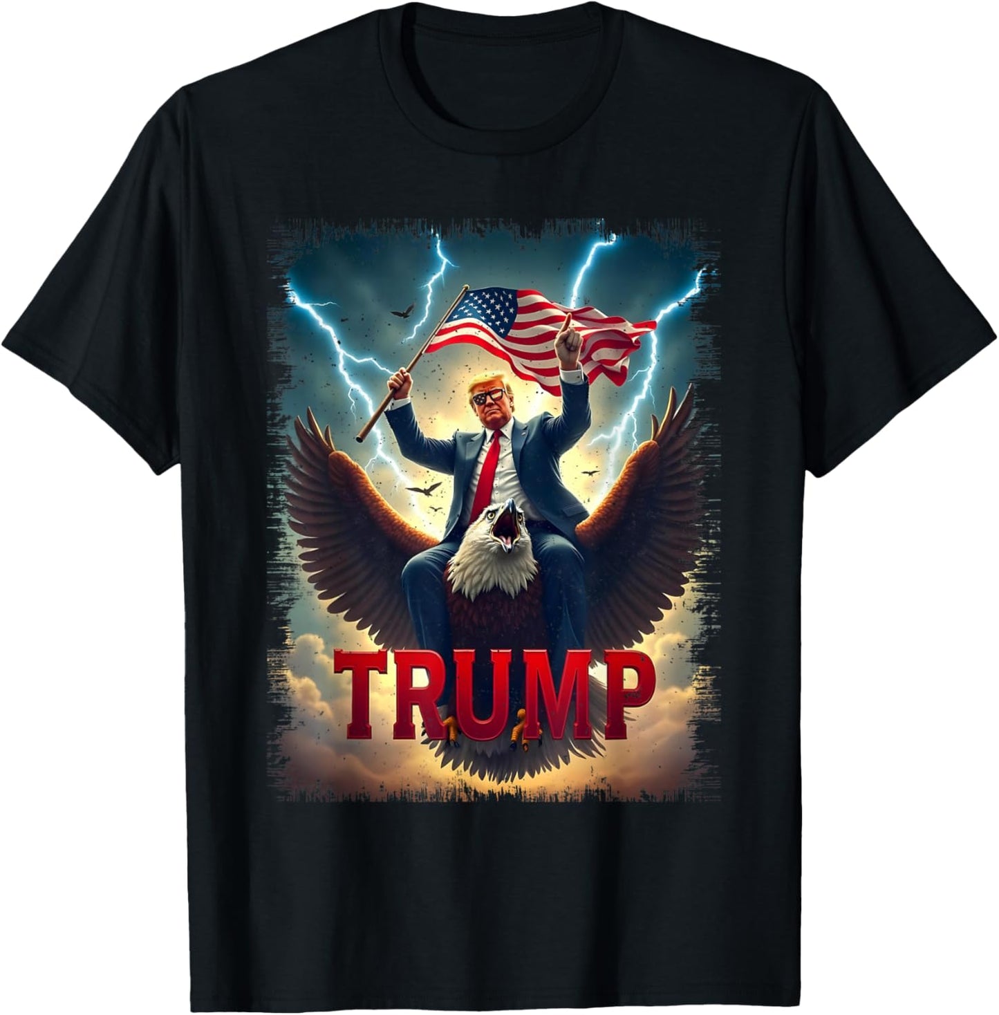 Vintage President Trump Riding an Eagle. Patriotic Political T-Shirt - T-Shirt | Black
