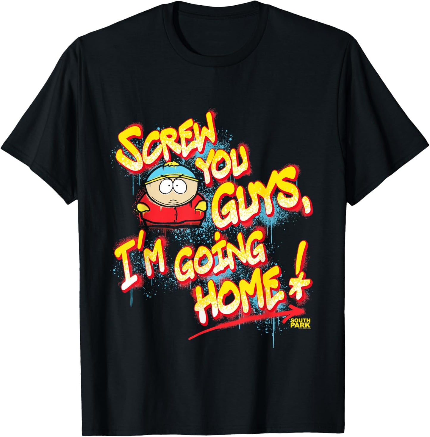 South Park Cartman Screw You Guys Graffiti T-Shirt - T-Shirt | Black