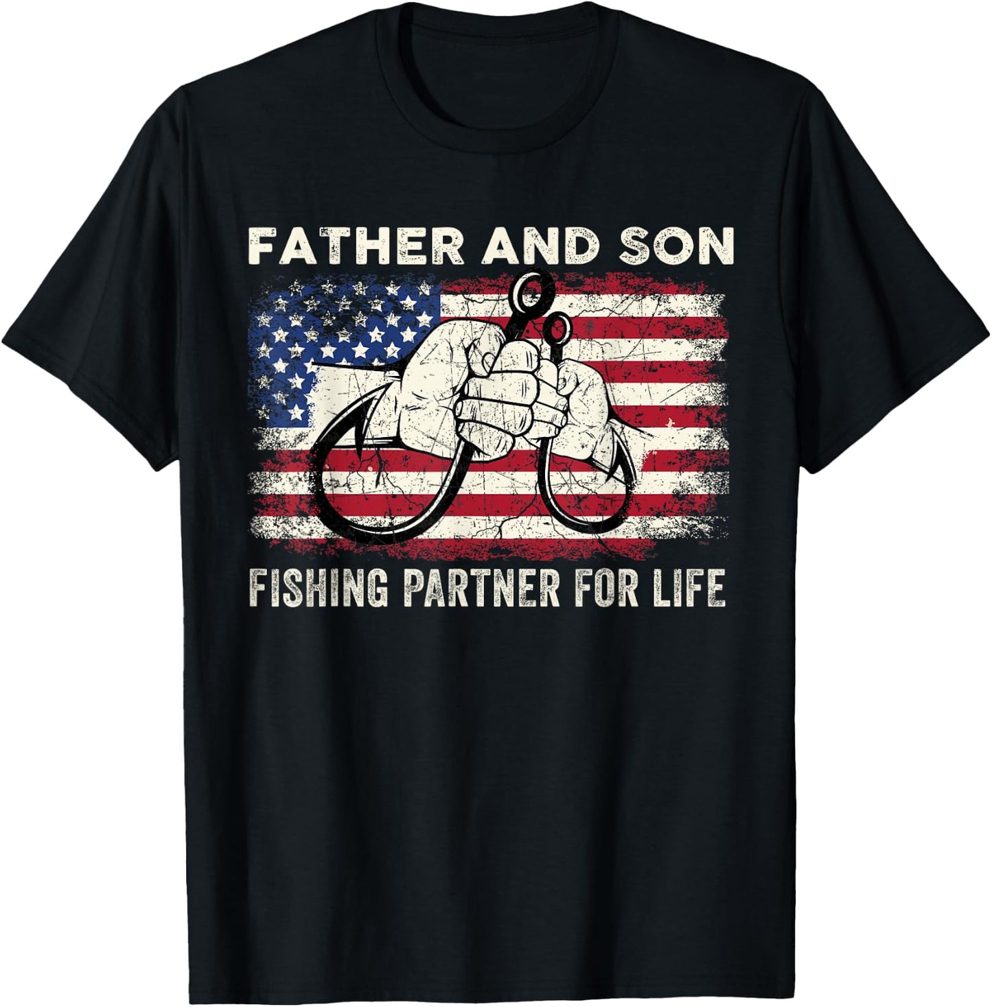 Father And Son Fishing Partner For Life American Flag T-Shirt - T-Shirt | Black