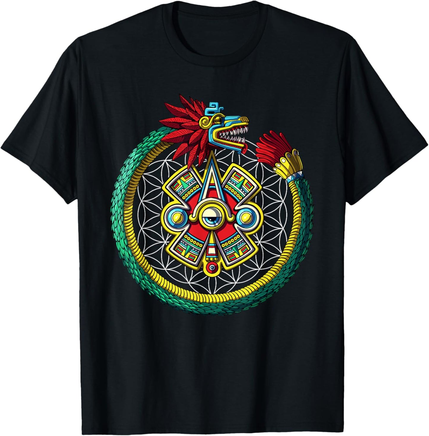 Aztec Quetzalcoatl Serpent Mayan Mythology Symbol T-Shirt - T-Shirt | Black