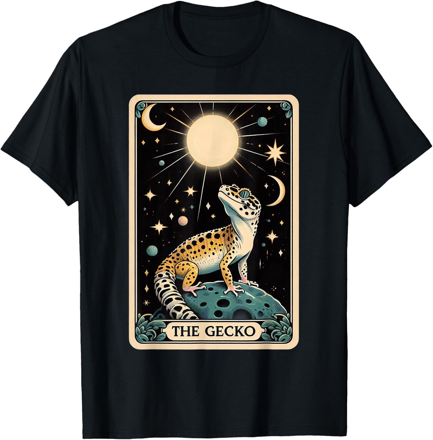 Leopard Gecko Tarot Card Moon Men Women Kids Reptile Lover T-Shirt - T-Shirt | Black