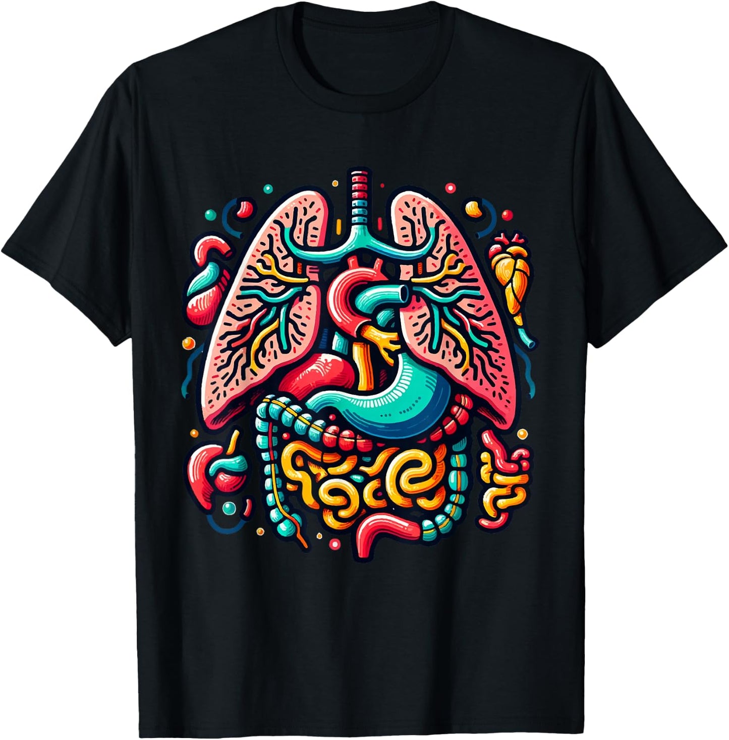 Colorful Human Body Anatomy Illustrated Internal Organs Art T-Shirt - T-Shirt | Black